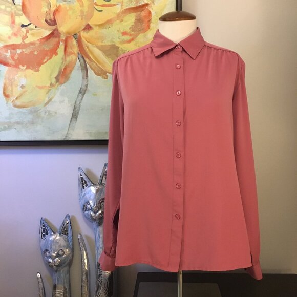 Outline Korean Blush Pink Slinky Pleated Button Down Shirt - Picture 5 of 16